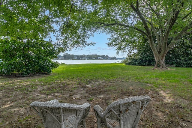 view of yard with a water view