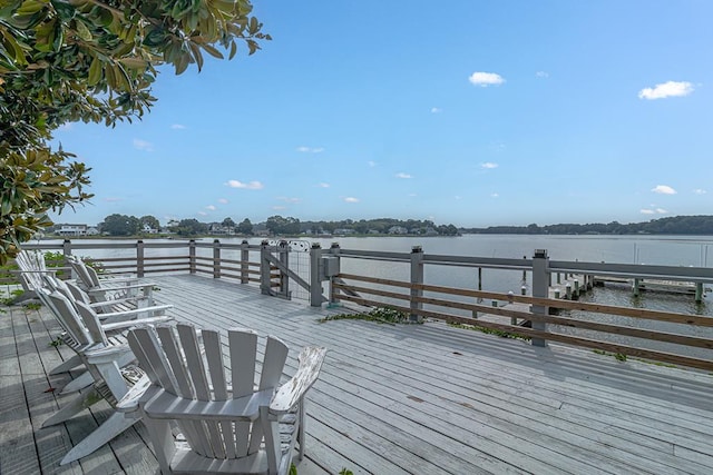 wooden deck with a water view