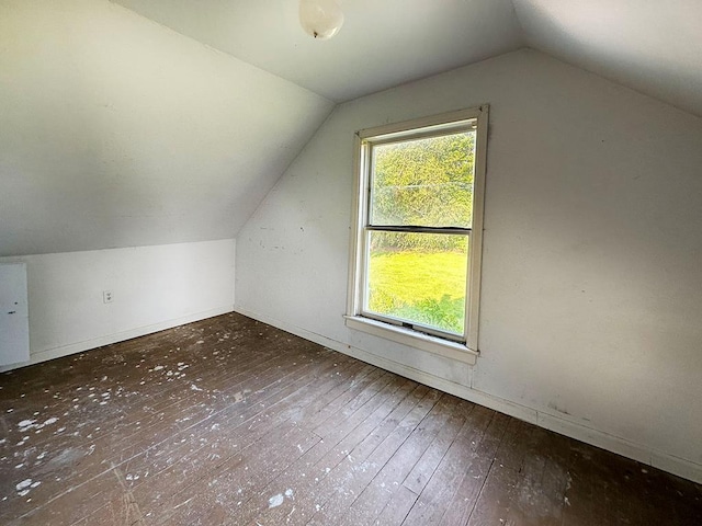 additional living space with vaulted ceiling and dark wood-type flooring