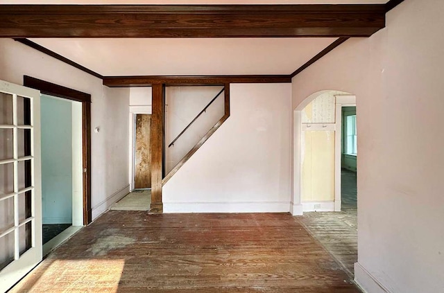 interior space featuring hardwood / wood-style floors and ornamental molding