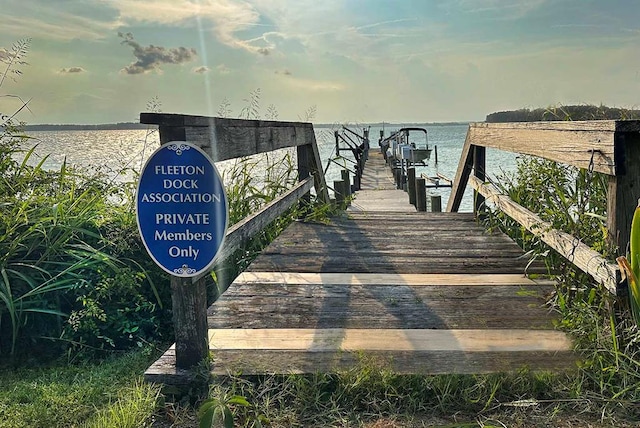 view of dock featuring a water view