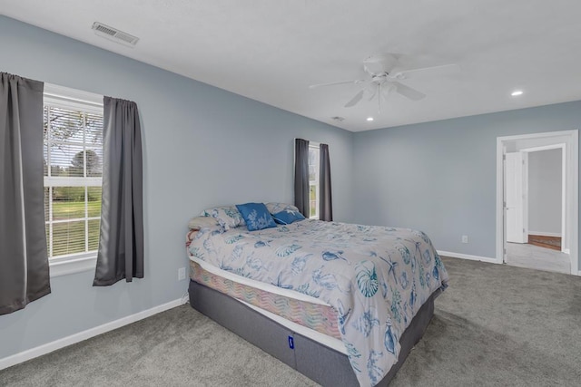 2920 Newmans Neck Rd, Heathsville, VA 22473 - carpeted bedroom featuring baseboards, ceiling fan, and recessed lighting