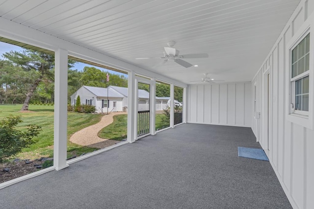 2920 Newmans Neck Rd, Heathsville, VA 22473 - unfurnished sunroom with ceiling fan
