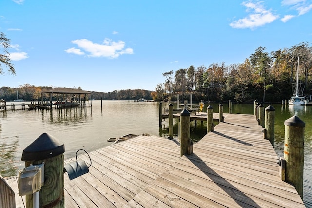 dock area with a water view