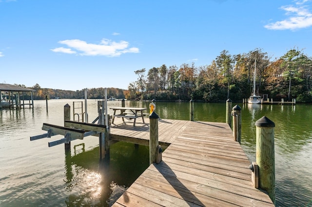 view of dock with a water view