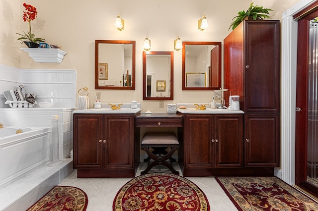 309 Nomini Bay Dr, Montross, VA 22520 - full bath featuring double vanity, a garden tub, and tile patterned floors