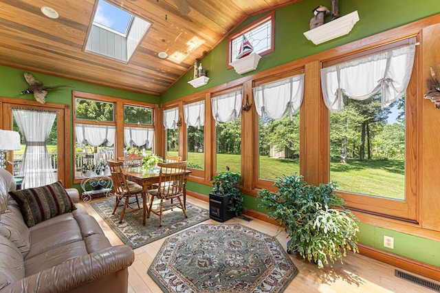 309 Nomini Bay Dr, Montross, VA 22520 - sunroom / solarium featuring a skylight, lofted ceiling, hardwood / wood-style floors, and wood ceiling