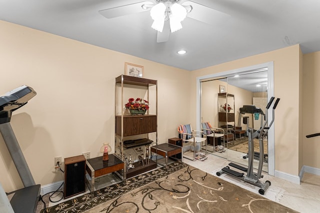 309 Nomini Bay Dr, Montross, VA 22520 - exercise room with a ceiling fan and baseboards