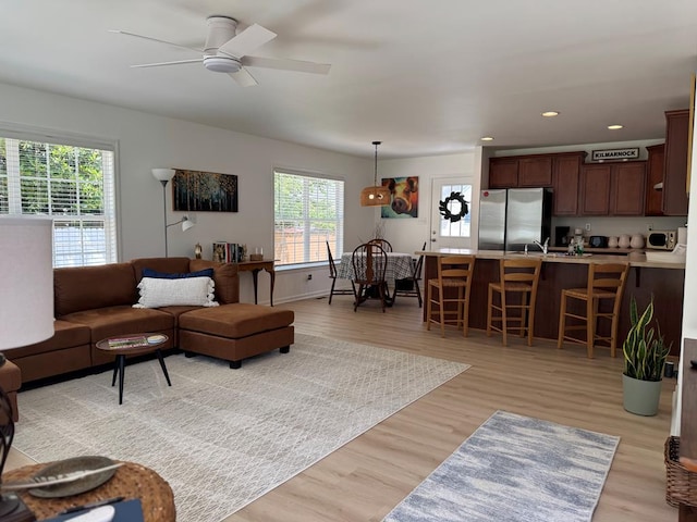 230 Roseneath Ave, Kilmarnock, VA 22482 - living room with ceiling fan, light wood-type flooring, recessed lighting, and baseboards