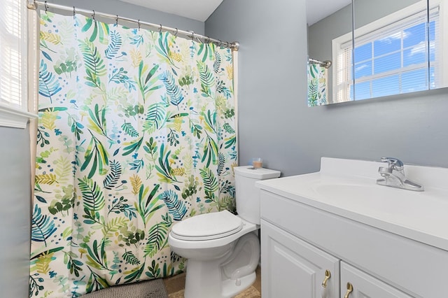 bathroom featuring vanity, toilet, and plenty of natural light