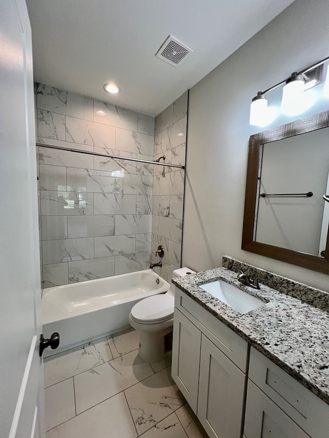 366 N Glebe Rd, Montross, VA 22520 - full bathroom with marble finish floors, vanity, toilet, shower / bathtub combination, and recessed lighting