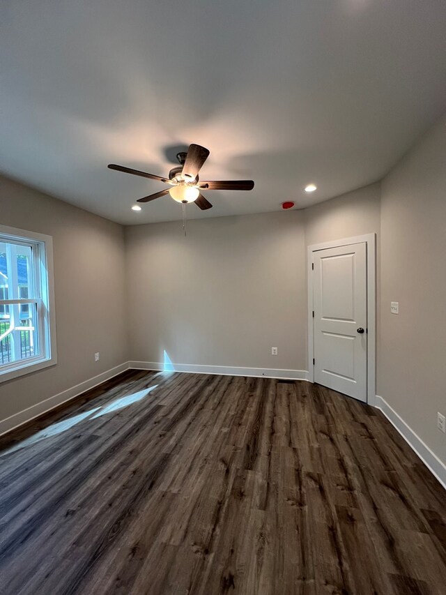 366 N Glebe Rd, Montross, VA 22520 - unfurnished room featuring a ceiling fan, dark wood-type flooring, baseboards, and recessed lighting