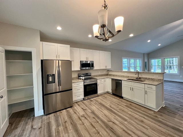 366 N Glebe Rd, Montross, VA 22520 - kitchen featuring stainless steel appliances, a sink, light wood-style flooring, recessed lighting, and white cabinetry