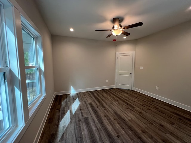366 N Glebe Rd, Montross, VA 22520 - unfurnished room featuring dark wood finished floors, a ceiling fan, baseboards, and recessed lighting