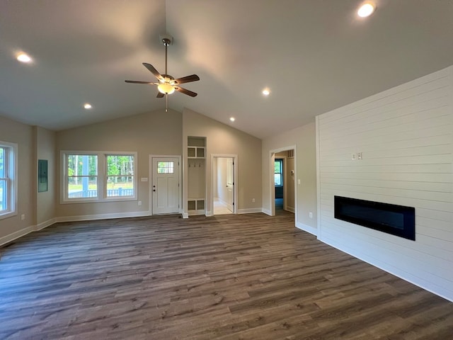 366 N Glebe Rd, Montross, VA 22520 - unfurnished living room featuring a large fireplace, electric panel, dark wood finished floors, recessed lighting, and baseboards