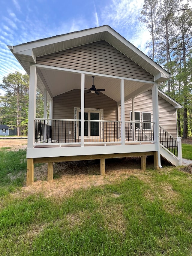 366 N Glebe Rd, Montross, VA 22520 - back of house with ceiling fan, a wooden deck, and a yard