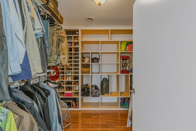 spacious closet with hardwood / wood-style flooring