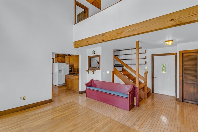 912 Levelgreen Rd, Lancaster, VA 22503 - entrance foyer with light wood-type flooring and stairs