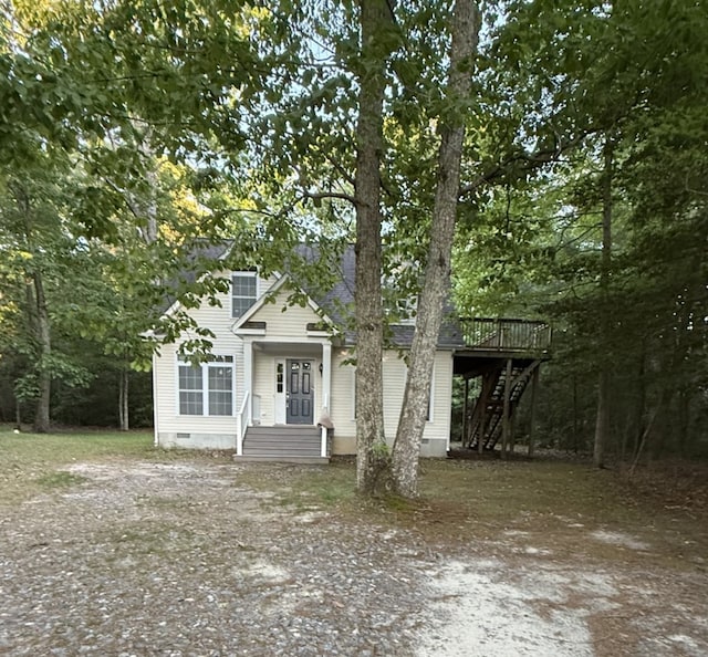 1 Bull Creek Dr, Lancaster, VA 22503 - view of front of property featuring crawl space, stairs, and a deck