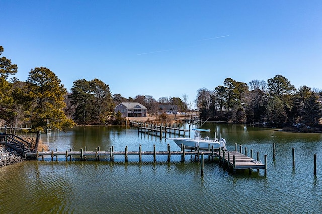 view of dock featuring a water view