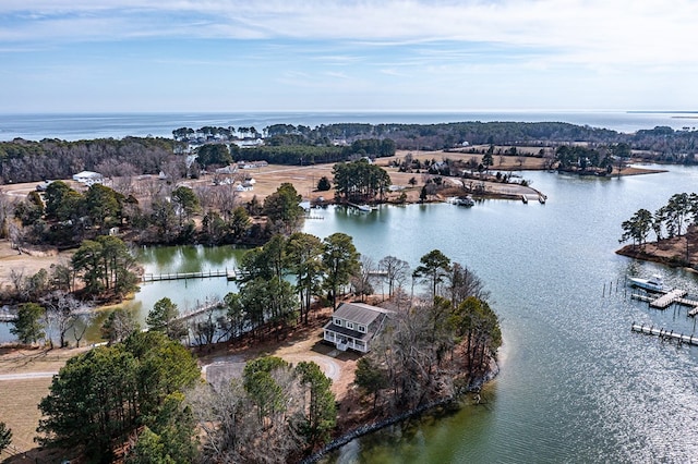 aerial view featuring a water view