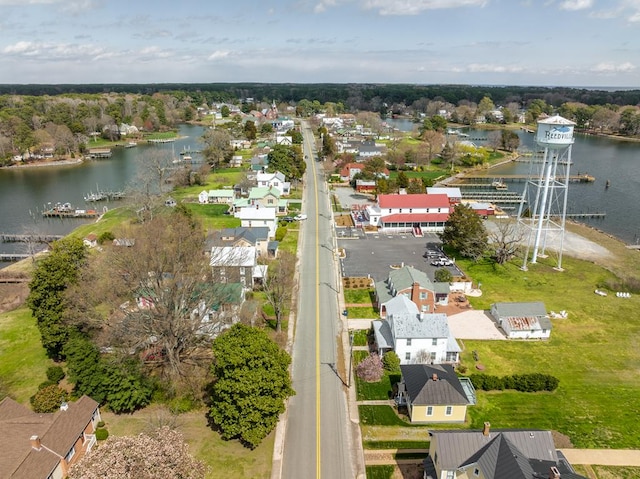 aerial view featuring a water view and a residential view