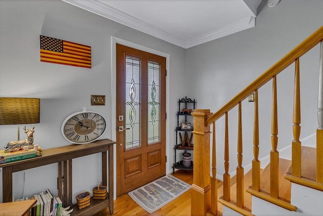 3503 Canal Rd, Farnham, VA 22460 - entryway with wood finished floors, stairway, and crown molding