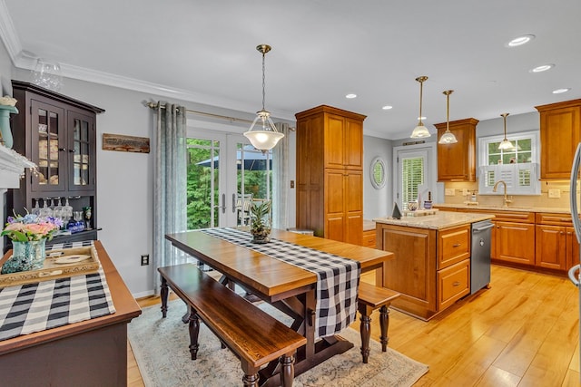 3503 Canal Rd, Farnham, VA 22460 - dining room featuring french doors, light wood-style floors, recessed lighting, and crown molding
