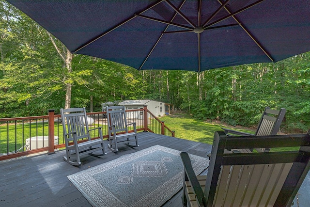 3503 Canal Rd, Farnham, VA 22460 - wooden deck with an outdoor structure and a lawn