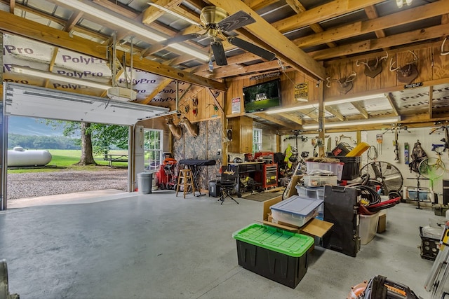 3503 Canal Rd, Farnham, VA 22460 - garage featuring ceiling fan and a workshop area