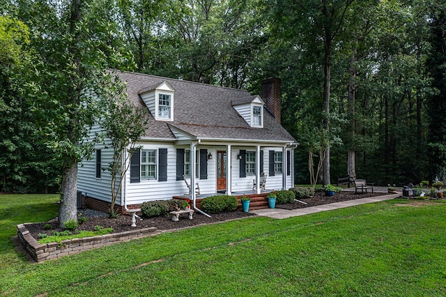 3503 Canal Rd, Farnham, VA 22460 - cape cod home with a chimney, roof with shingles, a front yard, and a porch