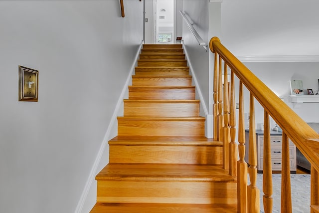 3503 Canal Rd, Farnham, VA 22460 - staircase with wood finished floors and ornamental molding
