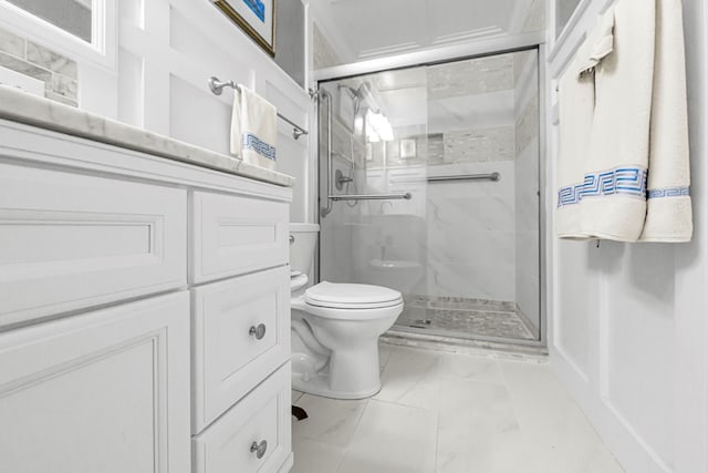10 Heatherfield Ct, Kilmarnock, VA 22482 - full bath with a stall shower, marble look tile flooring, and vanity