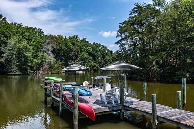 1083 Ottoman Ferry Rd, Lancaster, VA 22503 - dock featuring a water view and a wooded view