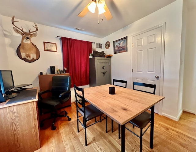 701 Lewis St, Tappahannock, VA 22560 - dining room featuring light wood-style flooring, ceiling fan, and a desk