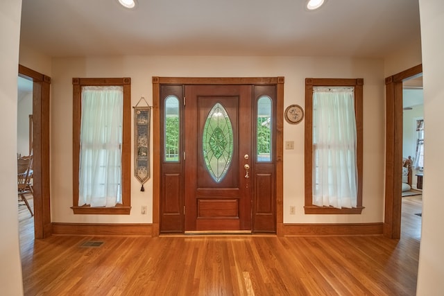 1851 Desha Rd, Tappahannock, VA 22560 - entryway with wood finished floors, baseboards, and recessed lighting