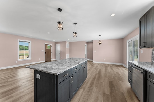 2976 Newmans Neck Rd, Heathsville, VA 22473 - kitchen featuring stainless steel dishwasher, light wood-type flooring, baseboards, and recessed lighting