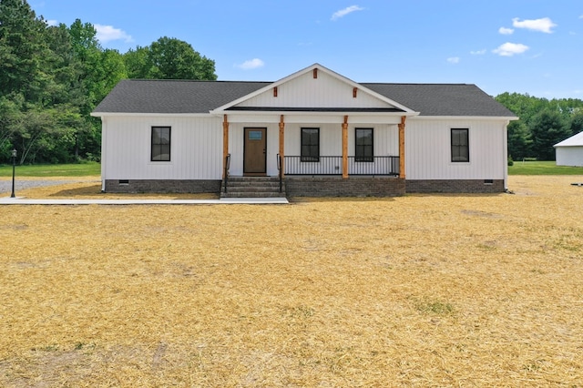 2976 Newmans Neck Rd, Heathsville, VA 22473 - modern inspired farmhouse with crawl space, a porch, and roof with shingles