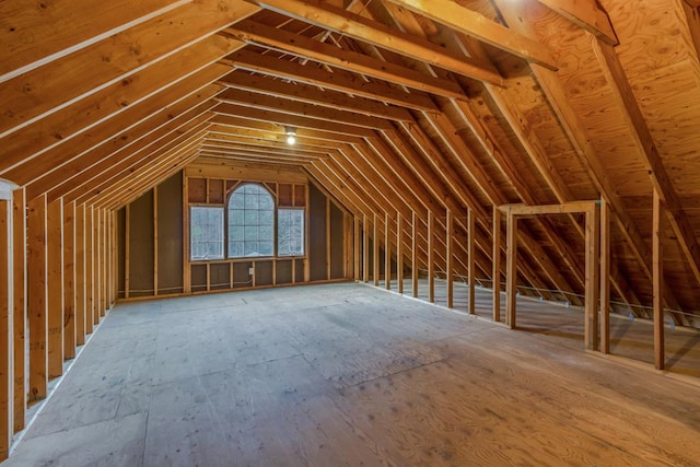 view of unfinished attic