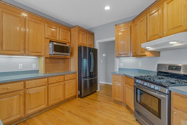 kitchen featuring appliances with stainless steel finishes and light wood-type flooring