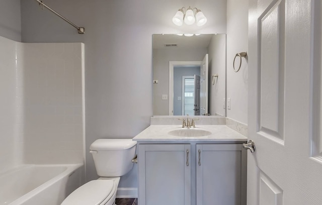 full bathroom featuring vanity, shower / bathtub combination, and toilet