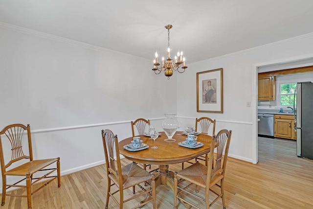 94 Arcadia Dr, Newport News, VA 23608 - dining area with a chandelier, light wood-type flooring, and ornamental molding