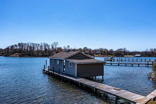 dock area with a water view