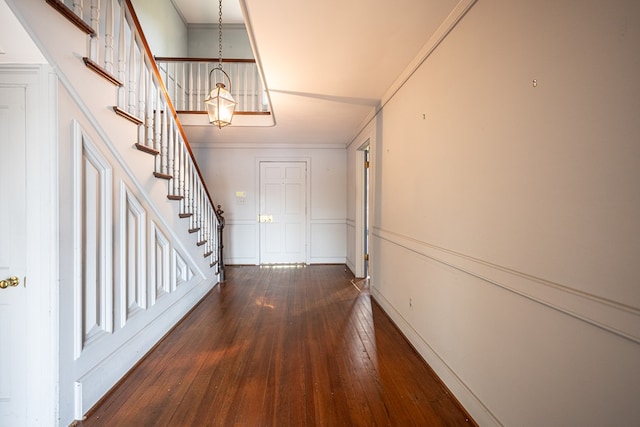 interior space with dark wood-type flooring