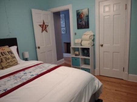 bedroom featuring wood-type flooring