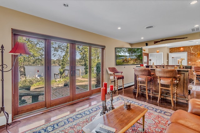 555 Rio Vis, Weems, VA 22576 - living area featuring recessed lighting, visible vents, baseboard heating, and french doors