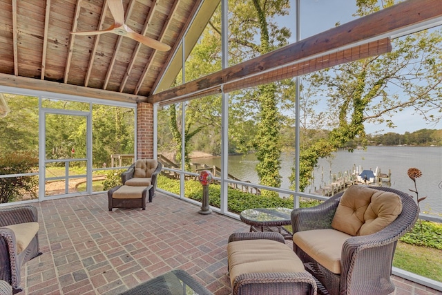 555 Rio Vis, Weems, VA 22576 - sunroom with a wealth of natural light, a ceiling fan, and a water view