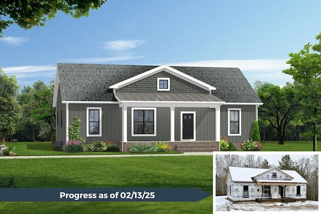 view of front of property with a front lawn