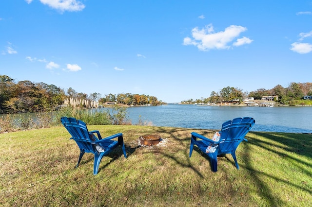 view of water feature featuring an outdoor fire pit