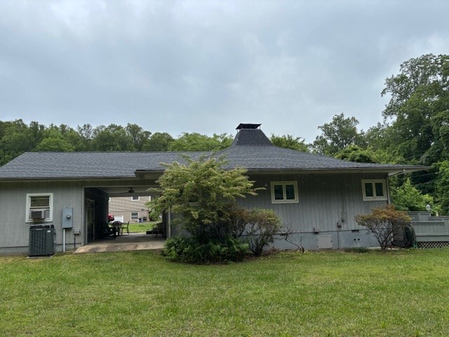 890 Gordon Way, Montross, VA 22520 - rear view of house with a yard, central air condition unit, a chimney, and ceiling fan